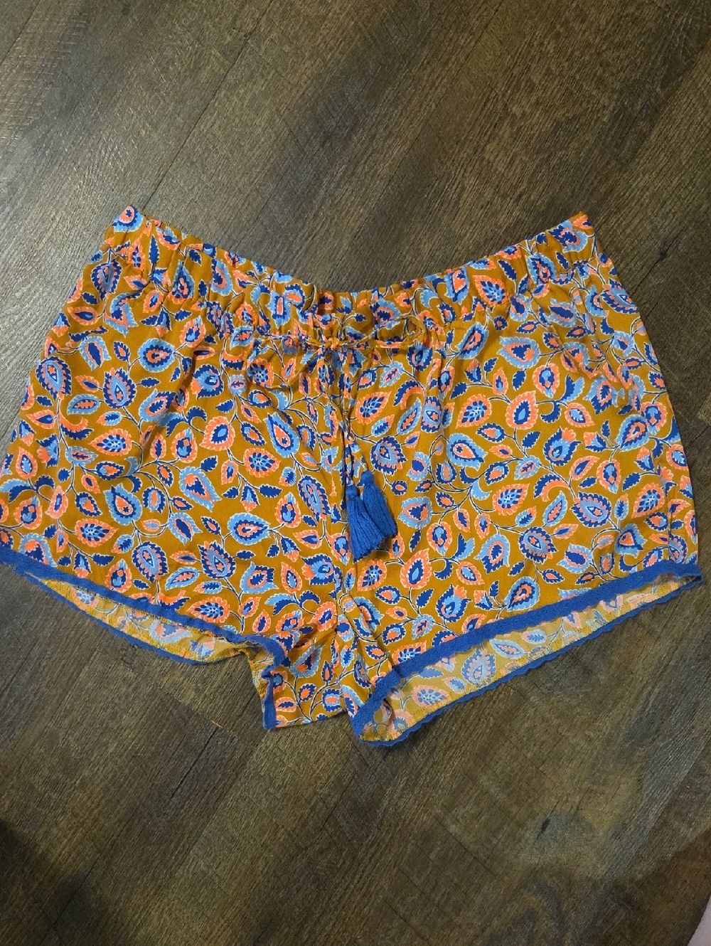 (#50) aerie Orange Paisley Trim Drawstring High-Waist Shorts